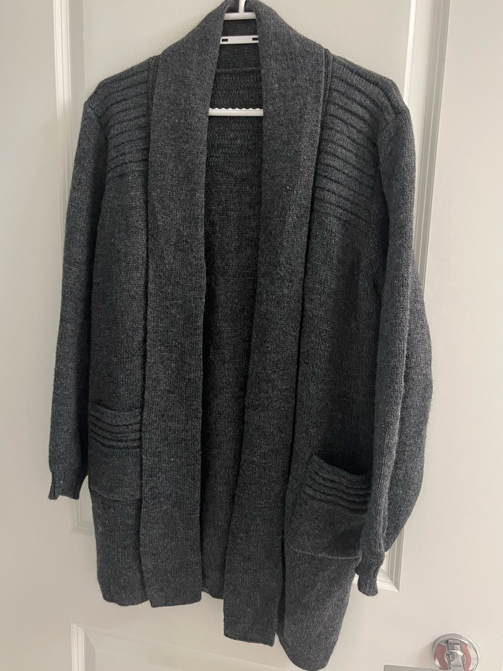Charcoal Grey Wool Knit Long Cardigan – Oversized M/L